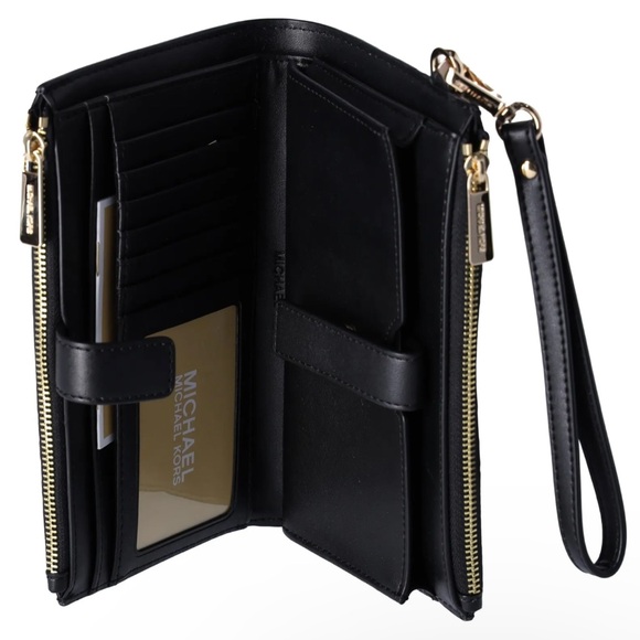 Michael Kors Jet Set Travel Large Double Zip Wallet MK Black Multi Python NWT - Picture 4 of 5